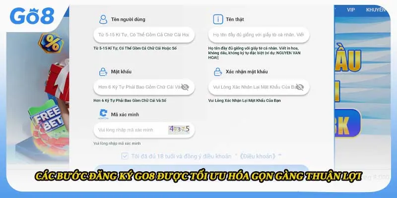 Các bước đăng ký GO8 được tối ưu hóa gọn gàng thuận lợi 